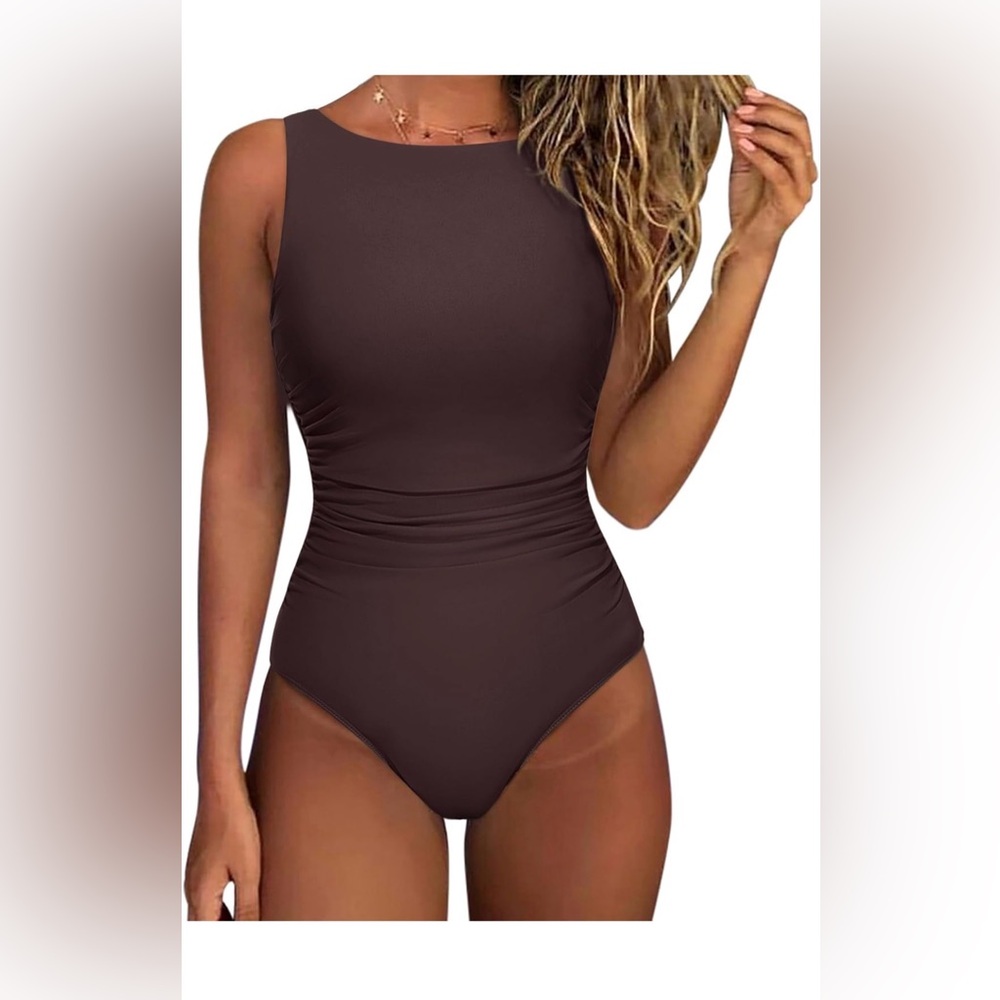 SUUKSESS Women One Piece Ruched Swimsuit Tummy Control Backless Bathing Suit